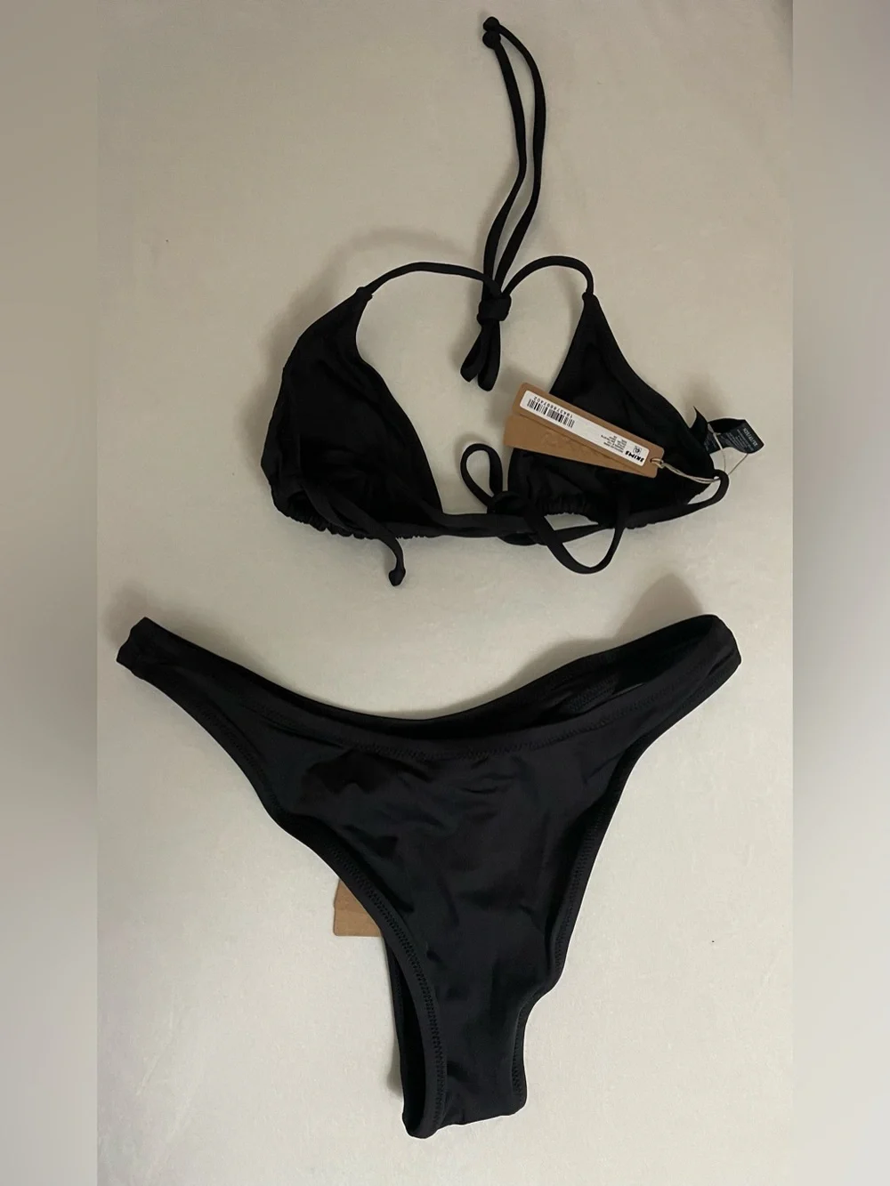 Skims 2Pcs SET NWT Triangle Top & Cheeky Tanga Bikini Bottom Onyx Size XS Black